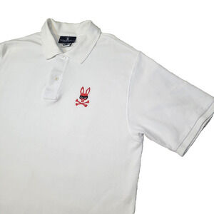 Psycho Bunny Polo Shirt Men's Size 8/XL Pima Cotton White Short Sleeve Polo